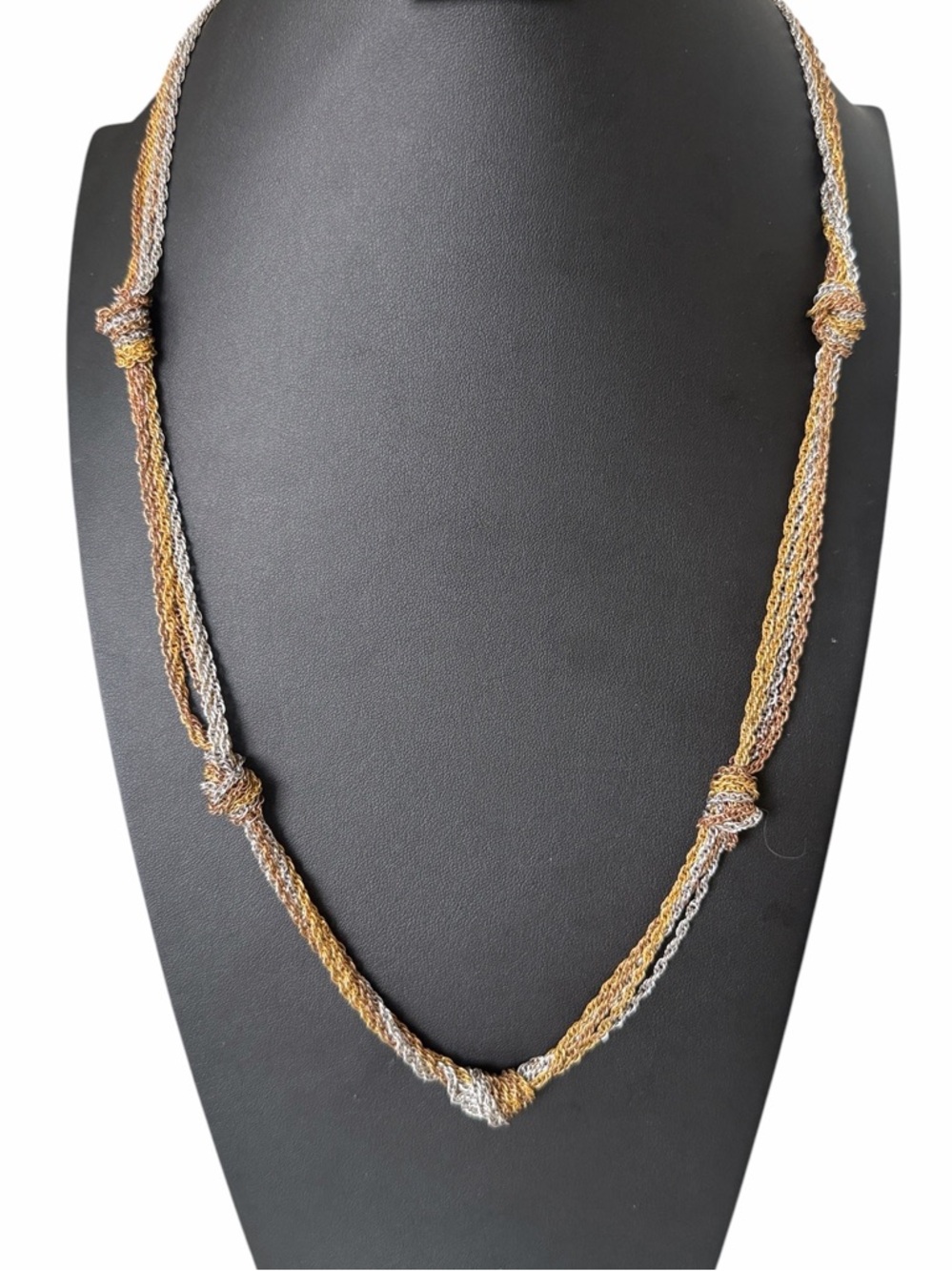 Crown Trifari Vintage Tri Color Knotted Long Statement Necklace 31”
